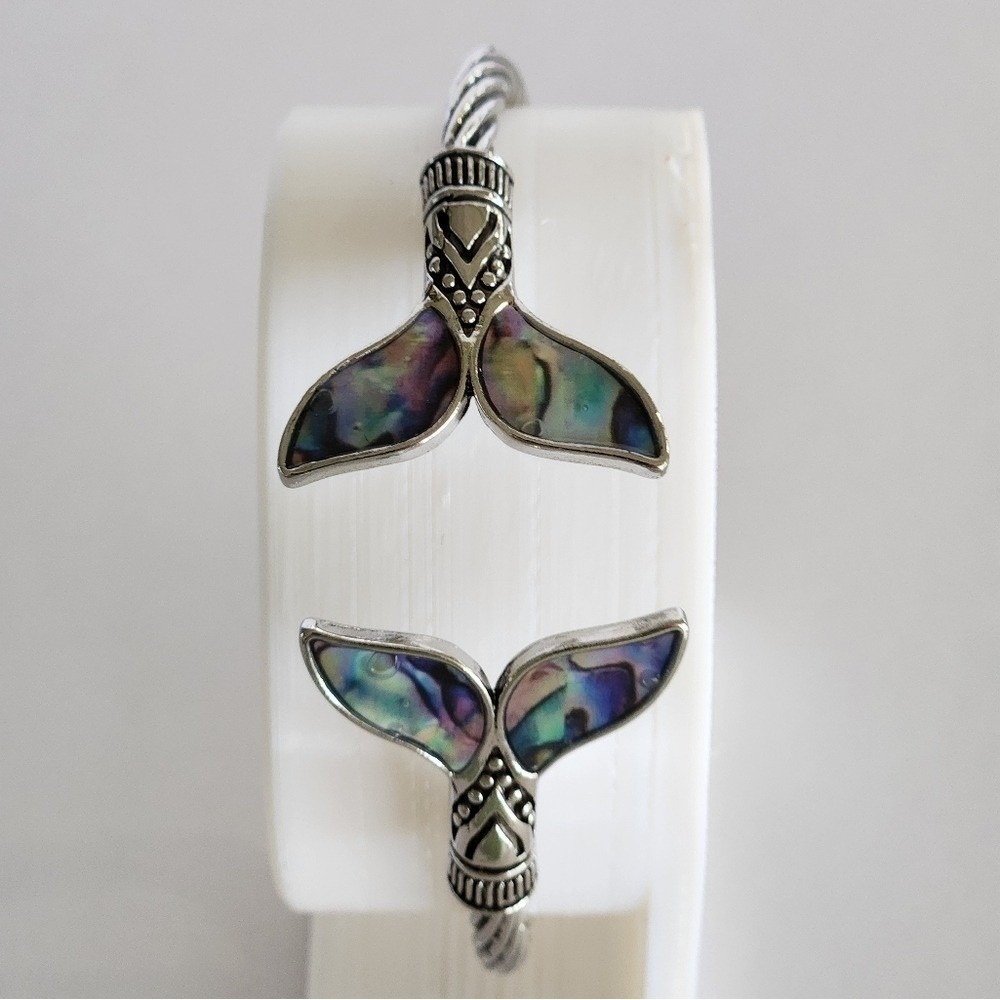 Unbranded Whale Tail Cuff Bracelet Womens Abalone Shell Nautical Cable‎
